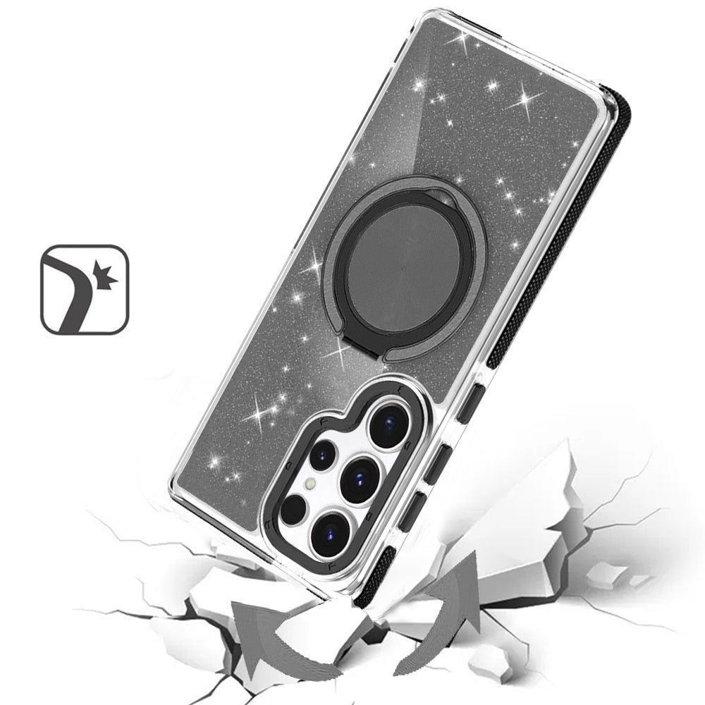 For Samsung Galaxy S26 Ultra Slim Bling Glitter Sparkly Shimmer Hybrid with Magnetic Ring and 360° Rotational Stand [Compatible with Magsafe] Case Cover