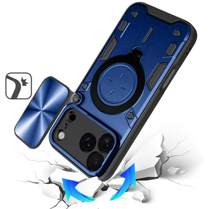 Phone Case for Apple iPhone 18 Pro Max Magnetic Ring Stand Shockproof Hybrid Full Camera Slide Guard Anti Slip Heavy Duty Protective Armor Cover Blue