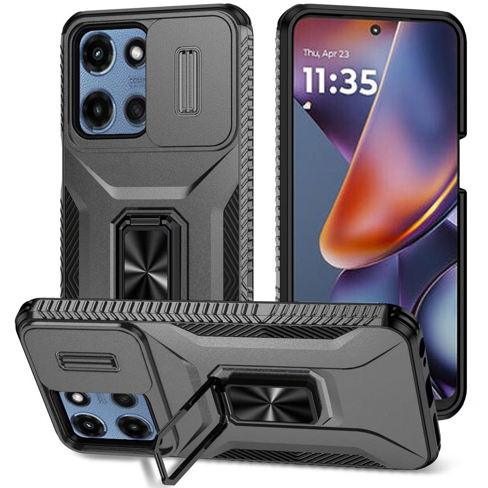 For Motorola Moto G 5G 2025 Case, Camera Cover with Magnetic Rotation Ring Stand, Military Grade Hybrid Hard TPU Shockproof Case Cover