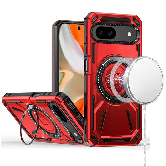For Google Pixel 9 Pro Hybrid Magnetic Ring and 360° Rotational Kickstand with MagSafe Compatible, Military Grade Drop Protection Case Cover Red