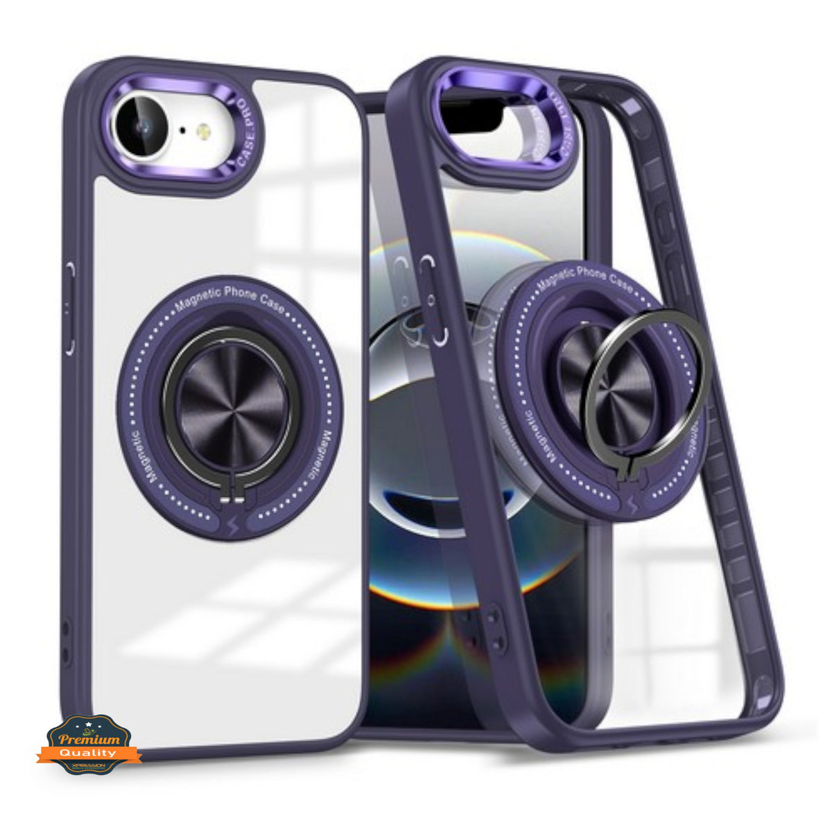 For Apple iPhone 16e /iPhone SE4 Clear Transparent Back Hybrid with Rotating Ring Stand, MagSafe Compatible Shockproof Slim TPU PC Case Cover