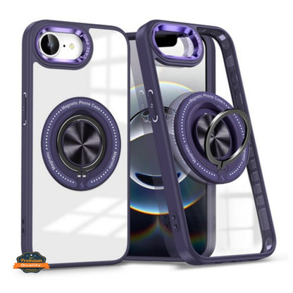 For Apple iPhone 16e /iPhone SE4 Clear Transparent Back Hybrid with Rotating Ring Stand, MagSafe Compatible Shockproof Slim TPU PC Case Cover