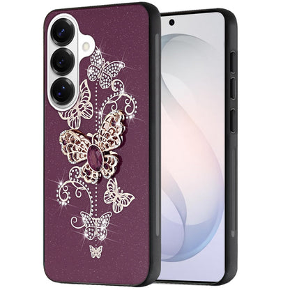 Phone Case for Samsung Galaxy S26 FE /Fan Edition Diamond Glitter 3D Butterfly Engraved Luxury Bling Hybrid Shockproof Chrome Edge Protective Durable Grip Cover Purple