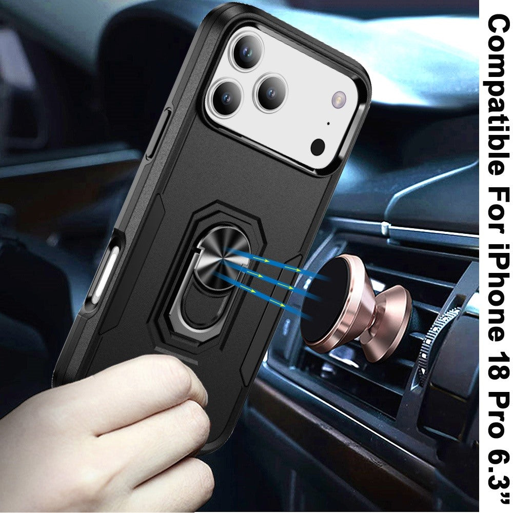 Phone Case for Apple iPhone 18 Pro Tough Hybrid Ring Stand Shockproof Rugged Grip Impact Resistant Hybrid Kickstand Heavy Duty Durable Cover
