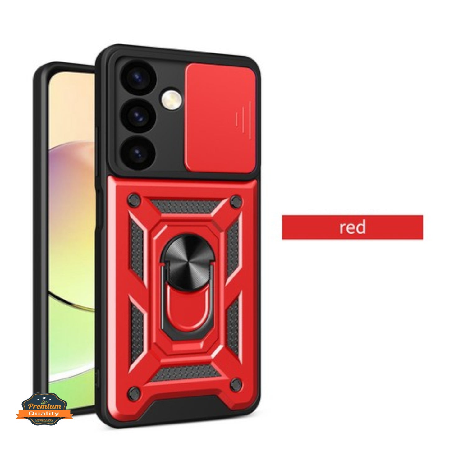 For OnePlus 15R / ACE 6 Hybrid Shockproof, Built-in Sliding Camera Lens Protection with Magnetic Finger Ring Stand Holder Case Cover