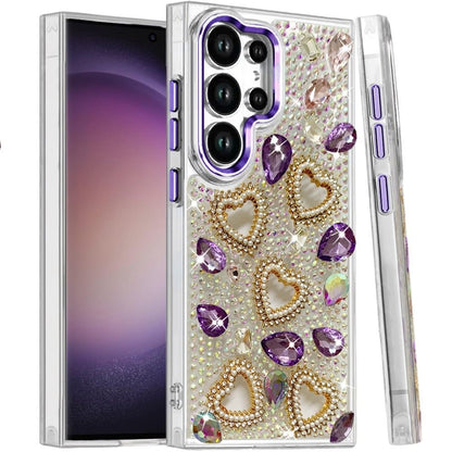 Luxury Crystal Heart Rhinestone Diamond Bling Shockproof Hybrid Glitter Protective Stylish Durable Grip