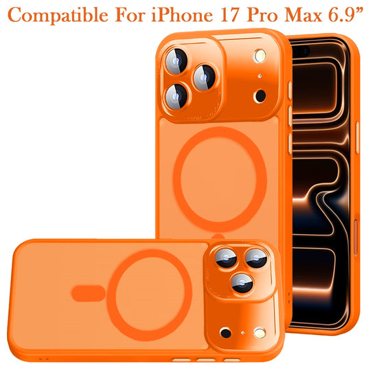 Phone Case for Apple iPhone 17 Pro Max Shockproof Magnetic Hybrid Metal Frame Tempered Camera Glass Lens Protector Military Drop Protection Armor Cover Orange