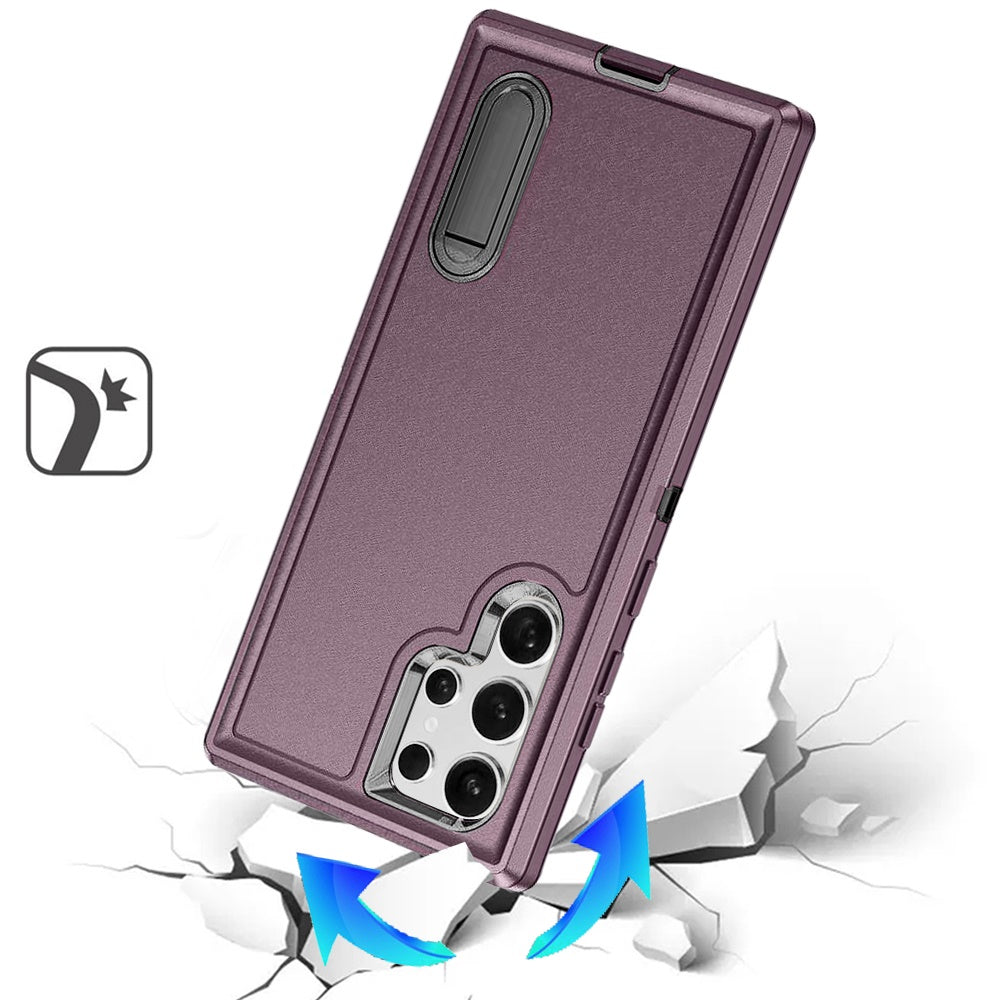 For Samsung Galaxy S25 Ultra Hybrid 3 Layers Hard 3in1 Shockproof with Kickstand Heavy Duty Hard TPU Rubber Anti-Drop Case Cover Burgundy-Black
