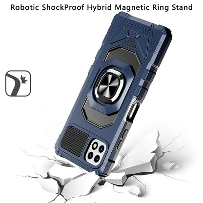 For Hybrid Dual Layer with 360° Rotate Magnetic Ring Stand Holder Kickstand TPU Rugged PC Shockproof Blue Tablet Case Cover