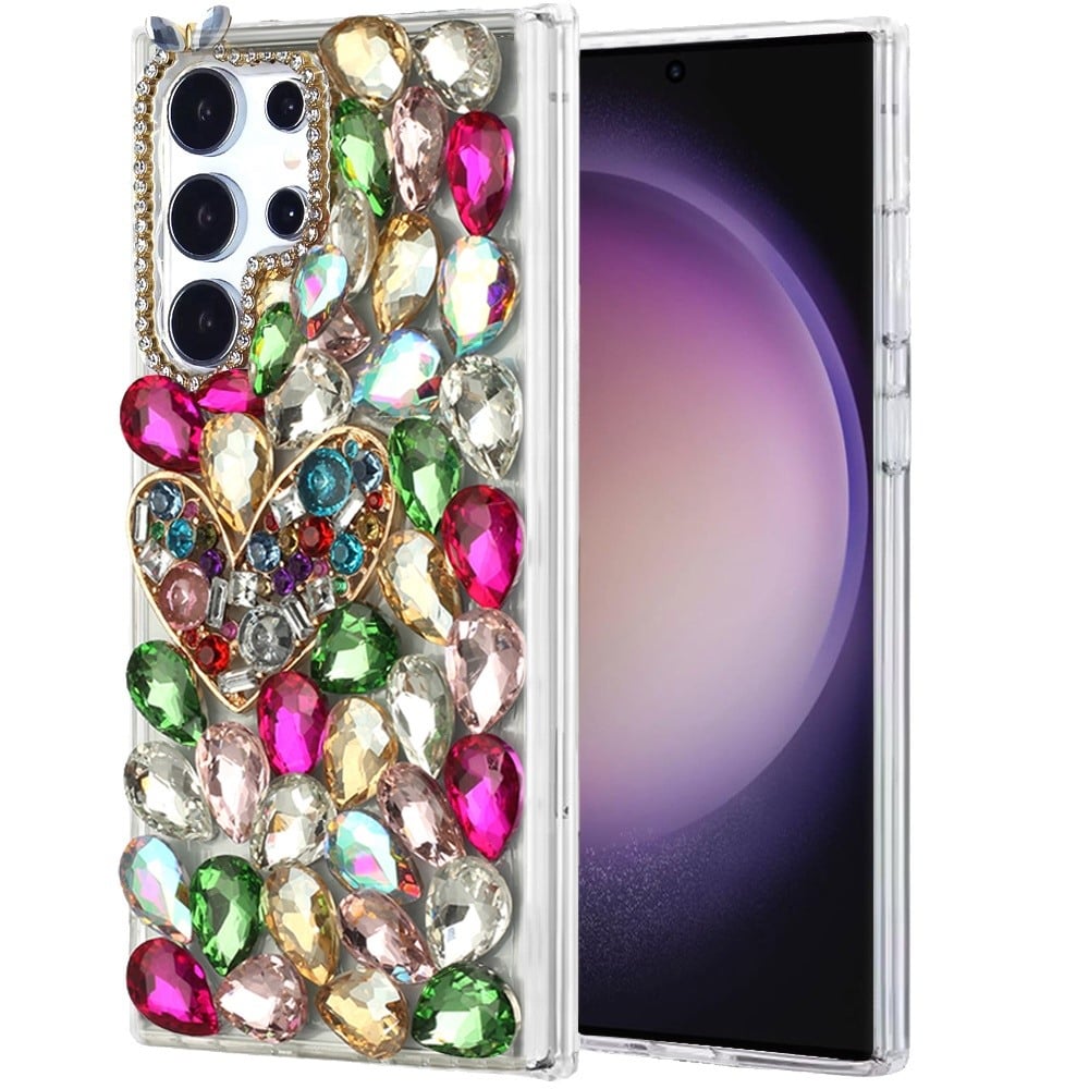 Phone Case for Samsung Galaxy S23 Ultra Luxury Full Diamond Glitter 3D Floral Ornament Hybrid Shockproof Stylish Rhinestone Designer Protective Elegant Cover