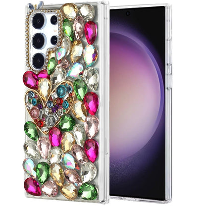 Phone Case for Samsung Galaxy S23 Ultra Luxury Full Diamond Glitter 3D Floral Ornament Hybrid Shockproof Stylish Rhinestone Designer Protective Elegant Cover