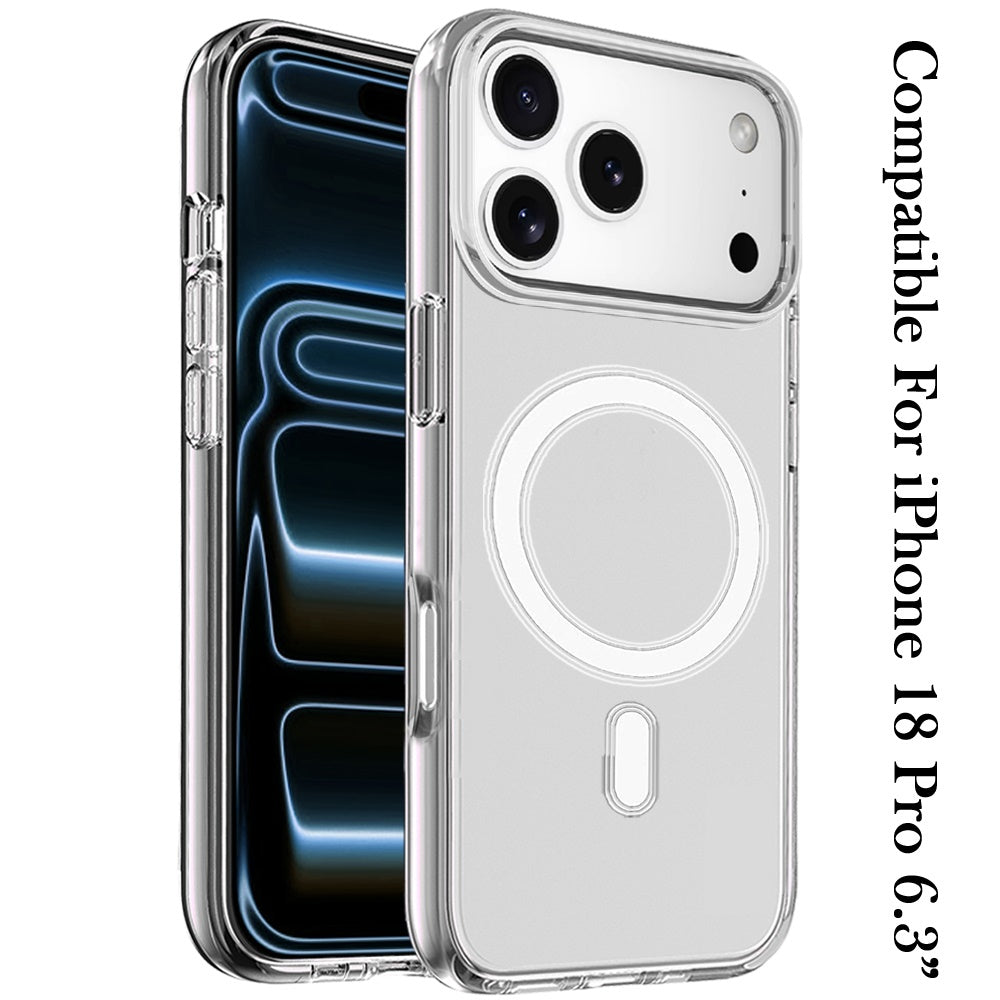 Phone Case for Apple iPhone 18 Pro Magnetic Transparent Thick 3mm Shockproof Hybrid TPU Durable Camera Protection Anti-Slip Clear Armor Cover