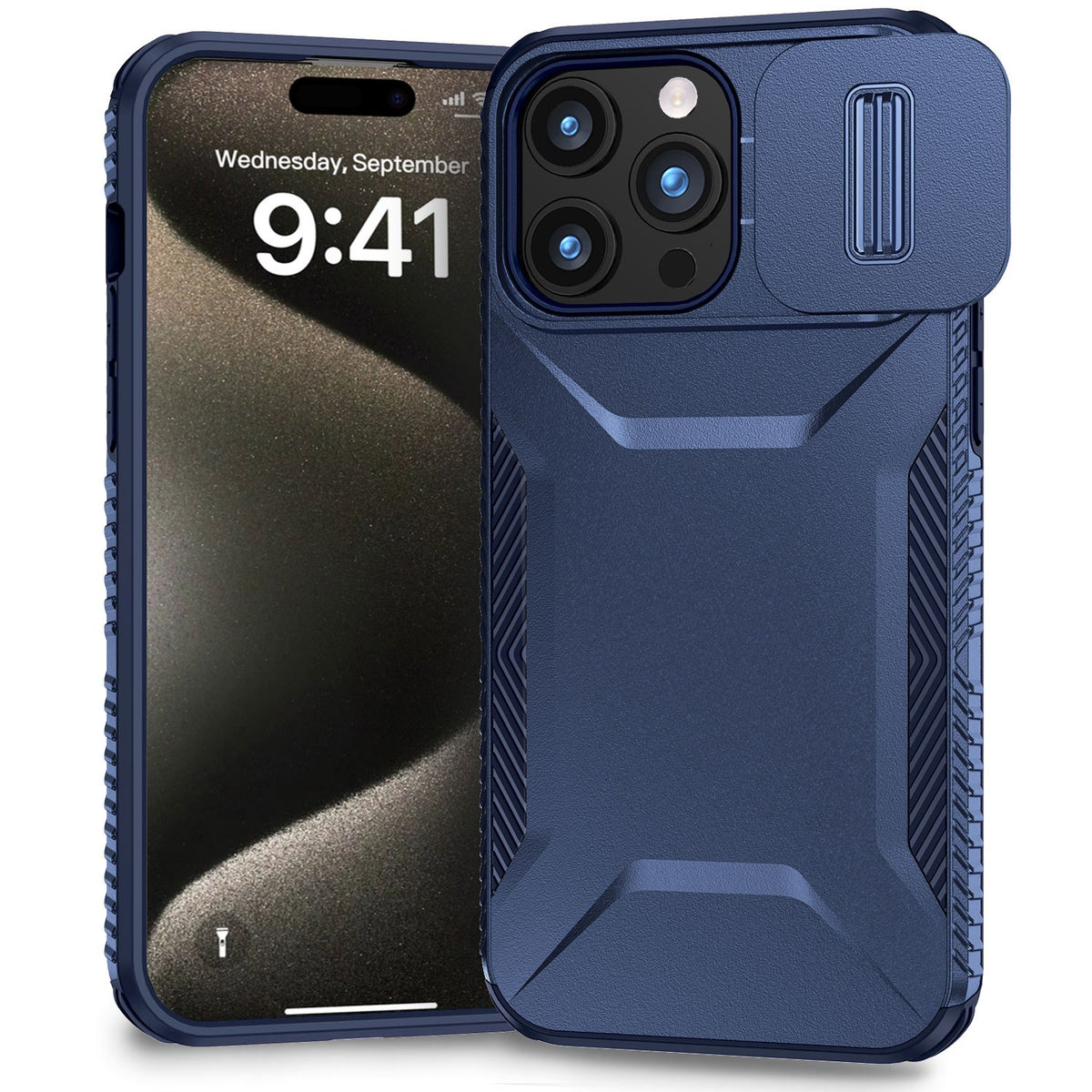 Phone Case for Apple iPhone 15 Pro Max Shockproof Hybrid Rugged Grip Camera Window Guard Window Protective Heavy Duty Slim Textured Design Cover Blue