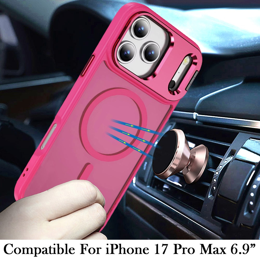 For Apple iPhone 17 Pro Max (6.9") Heavy Duty Metallic Hybrid Tough TPU with Camera Ring Stand, MagSafe Compatible, Rugged Drop Protection Case Cover Dark Purple
