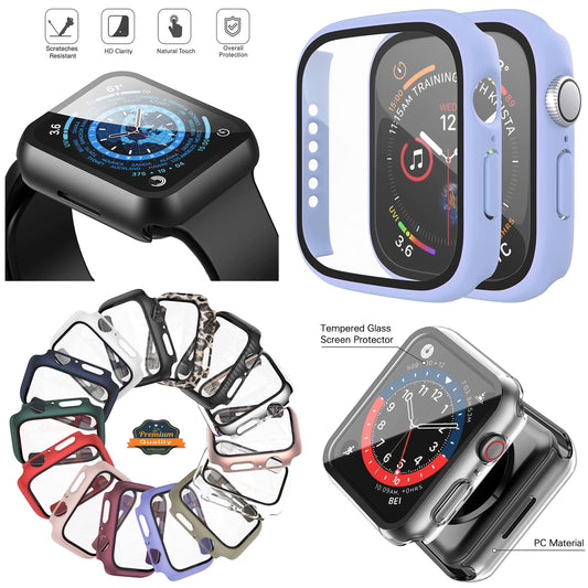For Apple Watch Size 45mm Slim Hard PC Bumper, Clear Touch Full Coverage with Built in Tempered Glass Screen Protector Case Cover