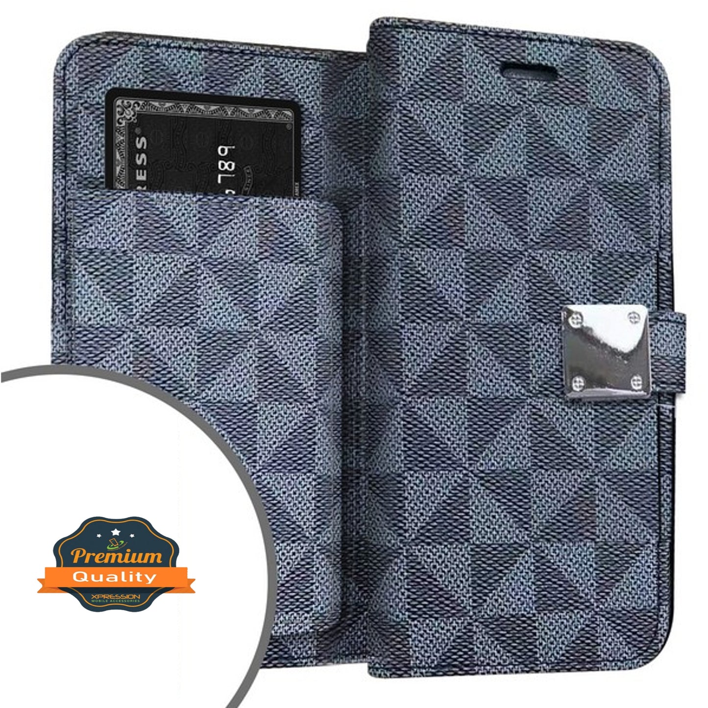 For Apple iPhone 15 Pro (6.1") Premium Fabric Wallet Case 6 Credit Card Slots ID Cash Storage Carrying Pouch Folio Flip  Phone Case Cover