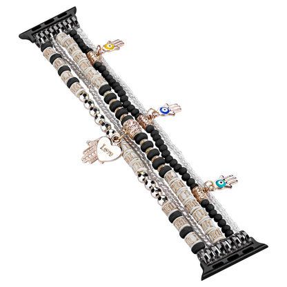 Watch Band Beaded Stretch Bracelet Love Charm Pendant Elastic Comfortable Replacement Strap