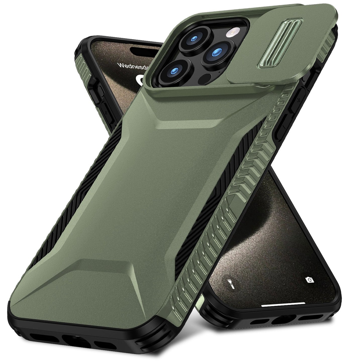 Apple iPhone 16 Plus (6.7") Slim Fit Shockproof Hybrid with Slide Camera Window Covering, Rugged Tpu Silicone Hard PC Bumper