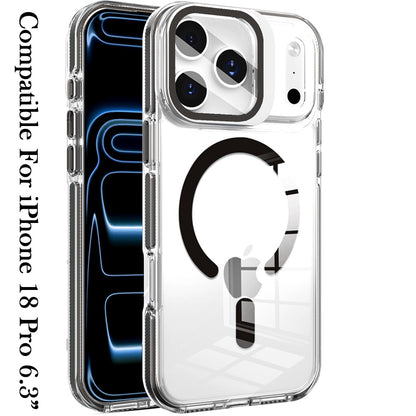 Phone Case for Apple iPhone 18 Pro/ 17 Pro Magnetic Circle Transparent Tough Hybrid Camera Stand Guard Stand Shockproof Color Edge Rugged Grip Cover Black