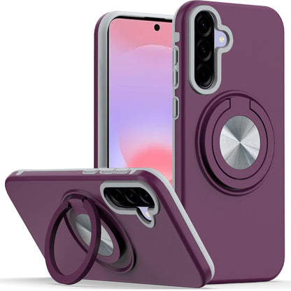Phone Case for Samsung Galaxy A37 Shockproof Magnetic Ring Stand Rotating CarMount Hybrid Metal Matte Finish AntiSlip Grip Kickstand Cover Purple