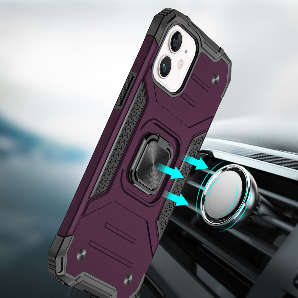 Phone Case for Apple iPhone 12 /12 Pro Magnetic Car Mount Hybrid Ring Stand Shockproof Rugged Grip Armor Heavy Duty Protective TPU Durable Cover Purple