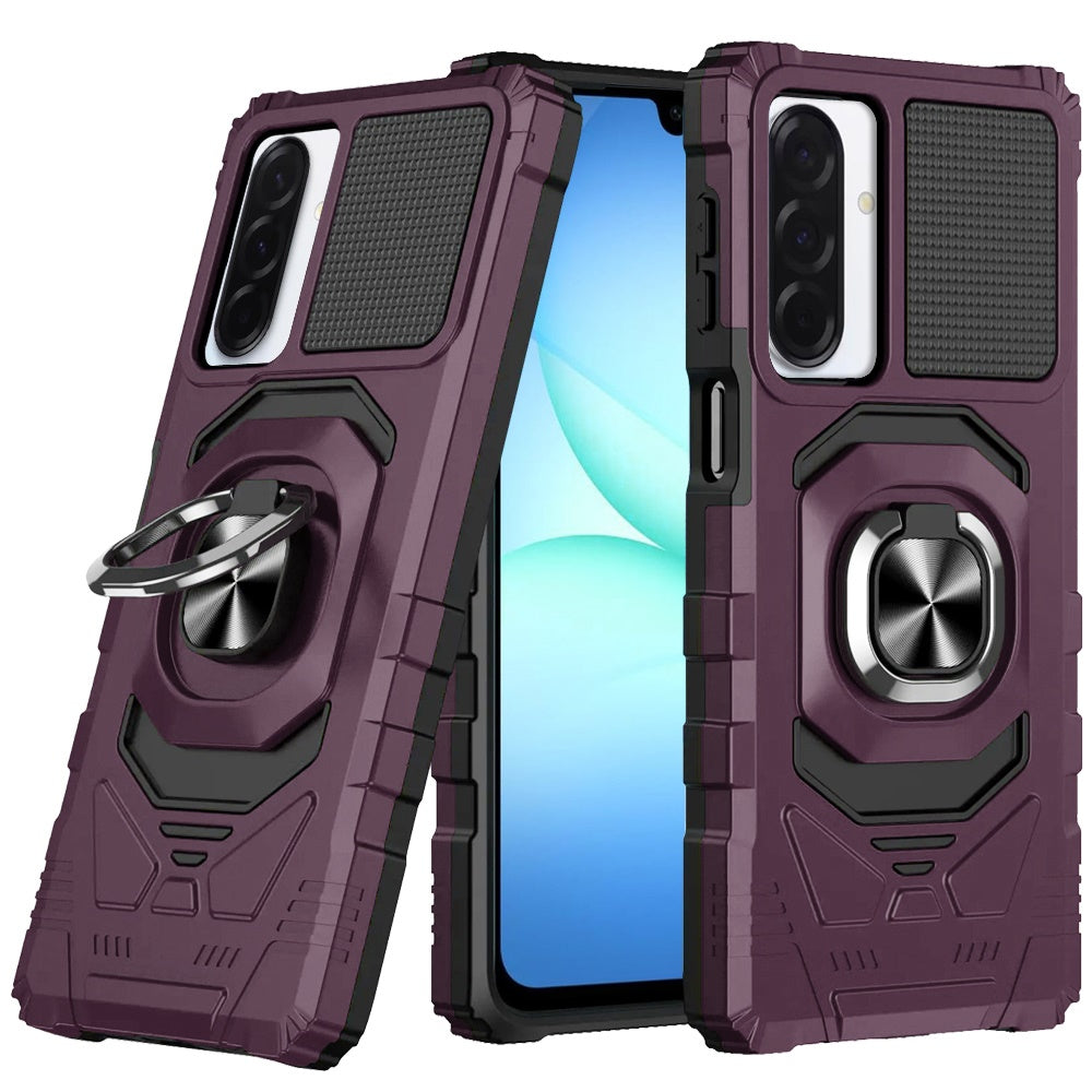 Phone Case for Galaxy A17 5G Rugged Hybrid Dual Layer Magnetic Ring Stand Armor Shock Absorbing Heavy Duty TPU Reinforced Bumper Cover Purple