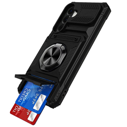 For Apple iPhone 17E /16E 2X Card Slot Metal Ring Stand Hybrid Shockproof Heavy Duty Drop Protection Multi Functional Design Case Cover