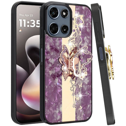 Phone Case for Moto G Stylus 5G 2026, Moto G Stylus 5G 2025 Diamond 3D Fashion Floral Glitter Engraved Luxury Bling Hybrid Shockproof Chrome Edge Protective Grip Cover Purple