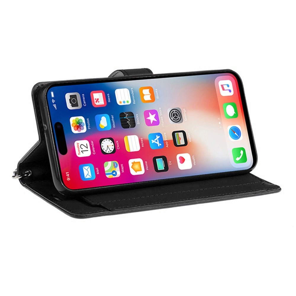 For Apple iPhone 14/13 Wallet Case with ID/ Card Holder, Wristlet Strap, Magnetic TPU Protective Shockproof Folio Flip Case Cover