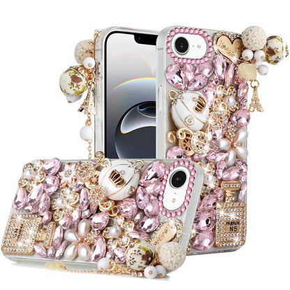 For Apple iPhone 17E /16E Bling Crystal 3D Full Diamonds Luxury Sparkle Rhinestone Hybrid Case Cover Ultimate Multi Ornament White
