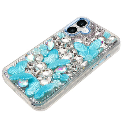 For Apple iPhone 17 (6.3") 3D Diamond Floral Butterfly Bling Stone Hybrid, Sparkly Rhinestone Gemstone Back Shockproof Case Cover