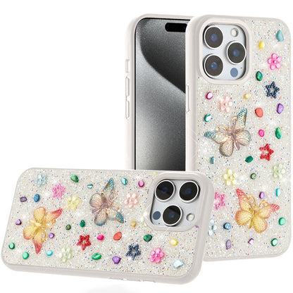 Phone Case for Apple iPhone 15 Pro Max 3D Butterfly Diamond Bling Glitter Shockproof Stylish Protective Luxury Hybrid Sparkly Durable Grip Design Cover White
