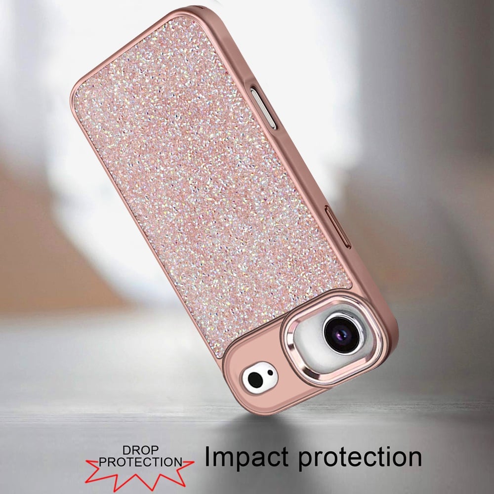 For Apple iPhone 17 Air (6.6") Crystal Sparkle Diamond Glass Full Mini Glitter Bling Frame TPU Hybrid Protective Case Cover