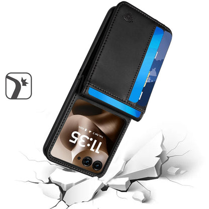 For Samsung Galaxy Z Flip 7 FE Wallet Case PU Leather Back Storage with Card ID Slot, Pocket Holder, Hybrid Protective Case Cover Black