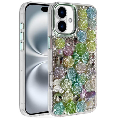 Phone Case for Apple iPhone 16 Plus 3D Flower Bling Rhinestone Glitter Cute Stylish Shockproof Protective Decorative Luxury Grip Stones Ornaments Cover