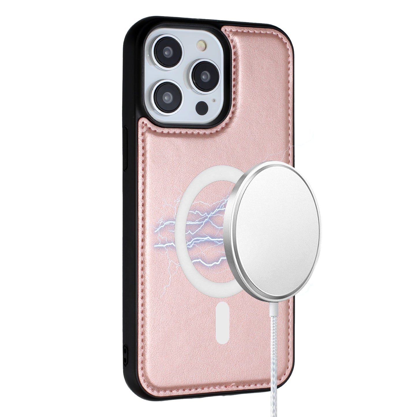 For Apple iPhone 16 Pro Max (6.9") Deattachable PU Leather Hybrid Wallet Money Credit Card Holder Support Magsafe Charger Case Cover Rose Gold