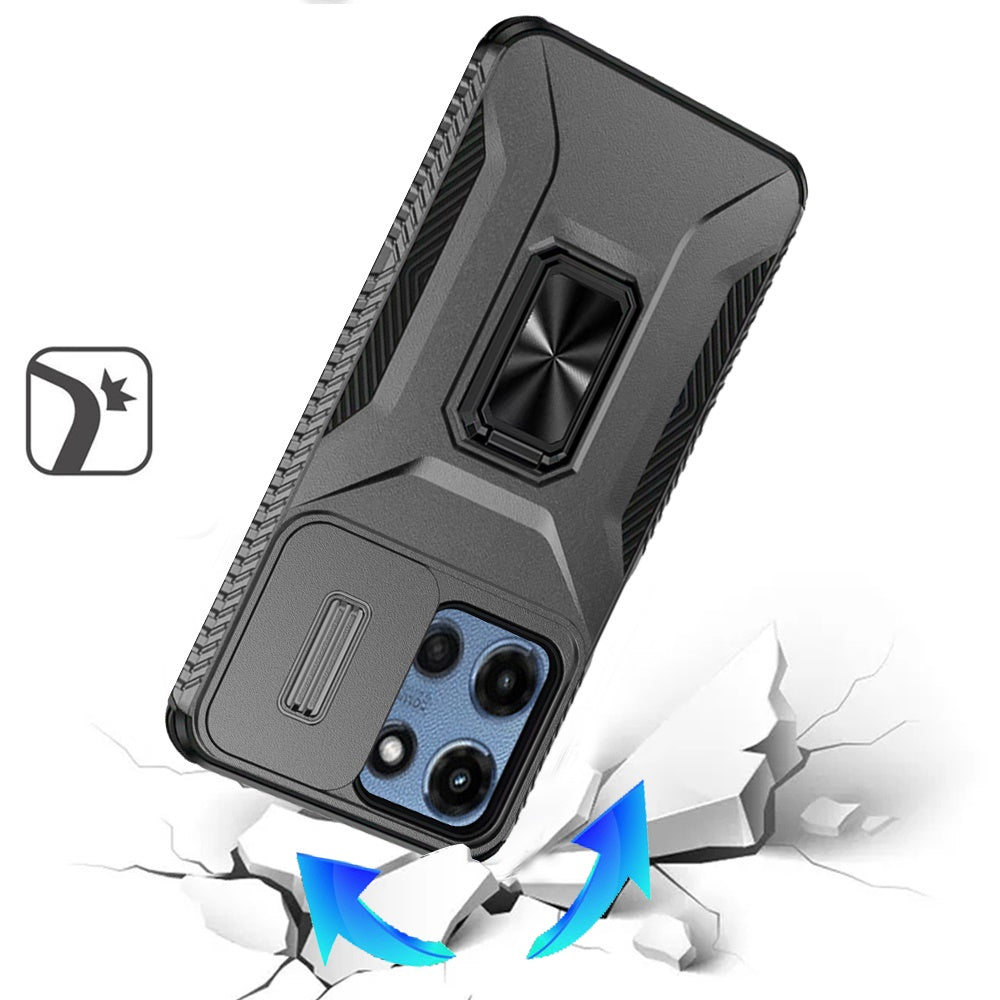 For Motorola Moto G Power 5G (2025) Case, Camera Cover with Magnetic Rotation Ring Stand, Military Grade Hybrid Hard TPU Shockproof Case Cover