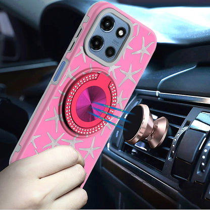 Phone Case for Motorola Moto G Play 5G 2026 Magnetic Ring Stand Matte Metal Hybrid Car Mount Friendly Shockproof Rotational Grip Diamond Design Pattern Cover