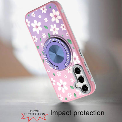 For Samsung Galaxy S25 /S24 Pattern Design Hybrid with Invisible Ring Stand & Magnetic Back, Shockproof Protective Grip Case Cover