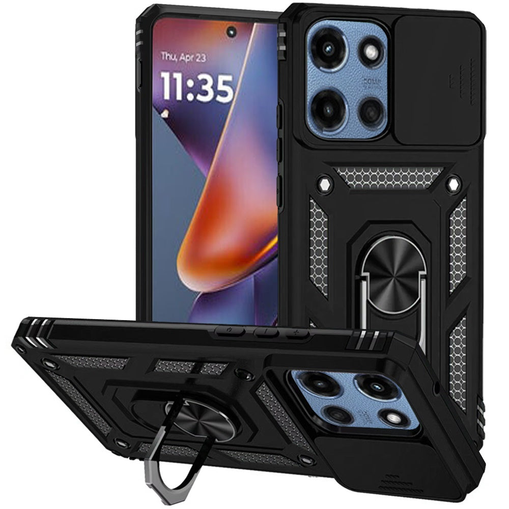 For Motorola Moto G Play 5G 2026 Hybrid Ring Shockproof with 360° Rotate Ring Kickstand, Camera Lens Protection, Soft Edge Bumper Case Cover