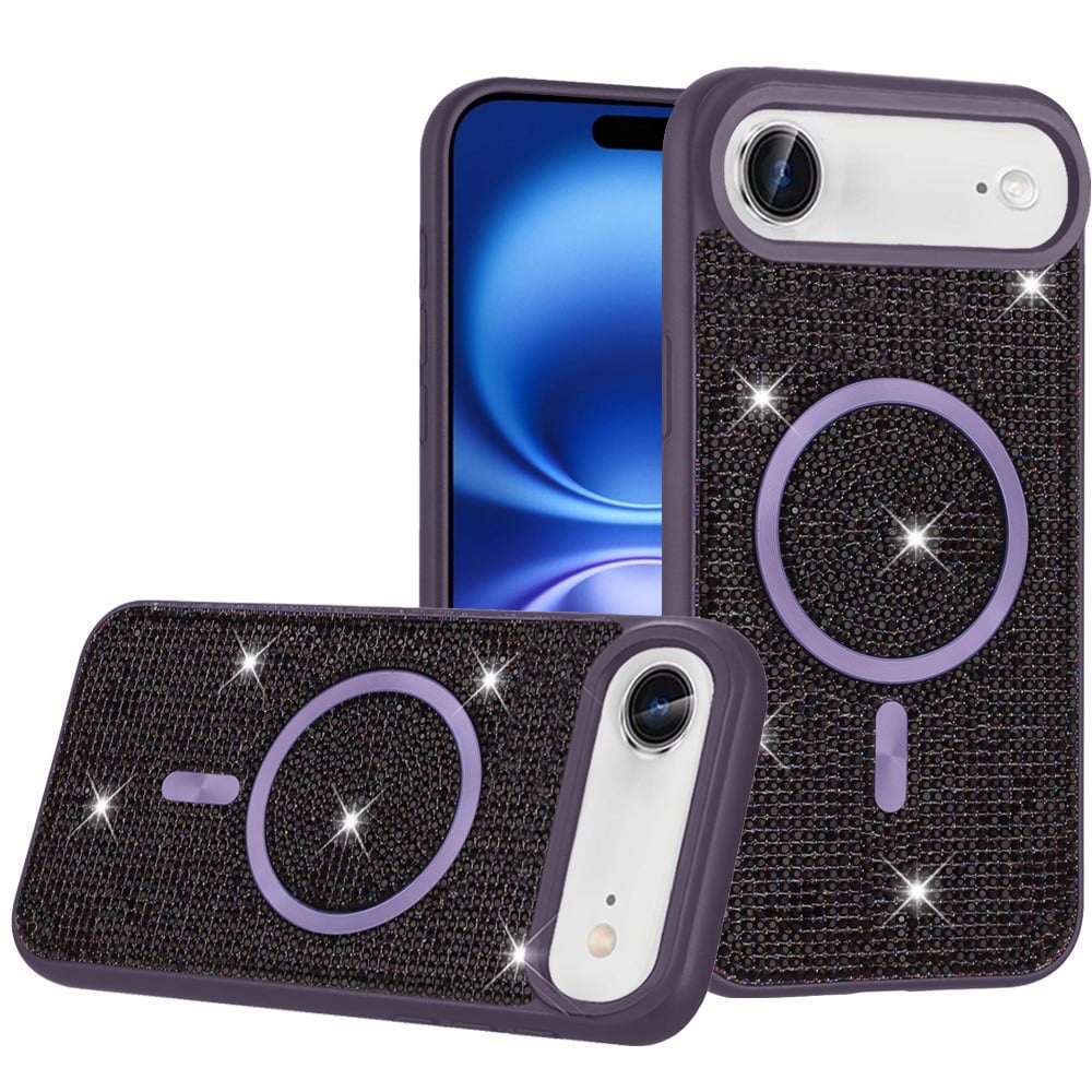 For Apple iPhone 17 Air (6.6") Sparkly Diamond Bling Case Rhinestone Skin Hybrid with Magnetic Circle, MagSafe Compatible Case Cover