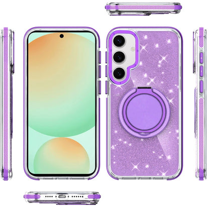 For Samsung Galaxy S24 FE Slim Bling Glitter Sparkly Shimmer Hybrid with Magnetic Ring and 360° Rotational Stand [Compatible with Magsafe] Case Cover Purple