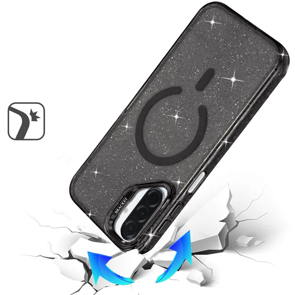 Phone Case for Galaxy A17 5G Bling Sparkle Glitter Design Magnetic back Hybrid with Metal Camera Stand, Decorative Glitter Design TPU Protective Cover