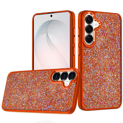 Phone Case for Samsung Galaxy S26 Crystal Glass Bling Diamond Metallic Edge Shockproof Durable Protective Clear Hybrid Stylish Premium Design Cover Cosmic Orange