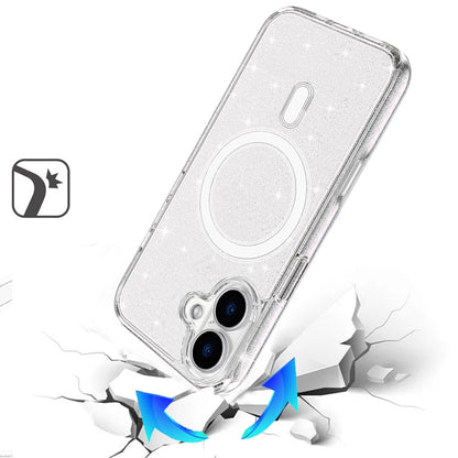 For Apple iPhone 17 MagSafe Compatible Glitter Sparkle Bling Hybrid Case with Magnetic Circle, Slim TPU & Hard PC Frame Case Cover Clear