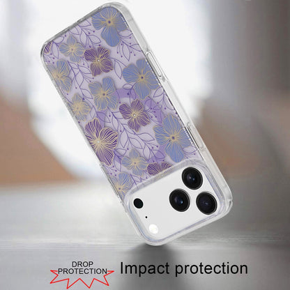 For Apple iPhone 17 Pro Max Stylish Pattern Fashion IMD Printed Design TPU Double Layer Slim Shockproof with Magnetic Back Case Cover Purple Flower