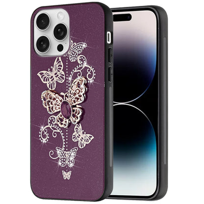 Phone Case for Apple iPhone 14 Pro Max Diamond Glitter 3D Butterfly Engraved Luxury Bling Hybrid Shockproof Chrome Edge Protective Durable Grip Cover Purple