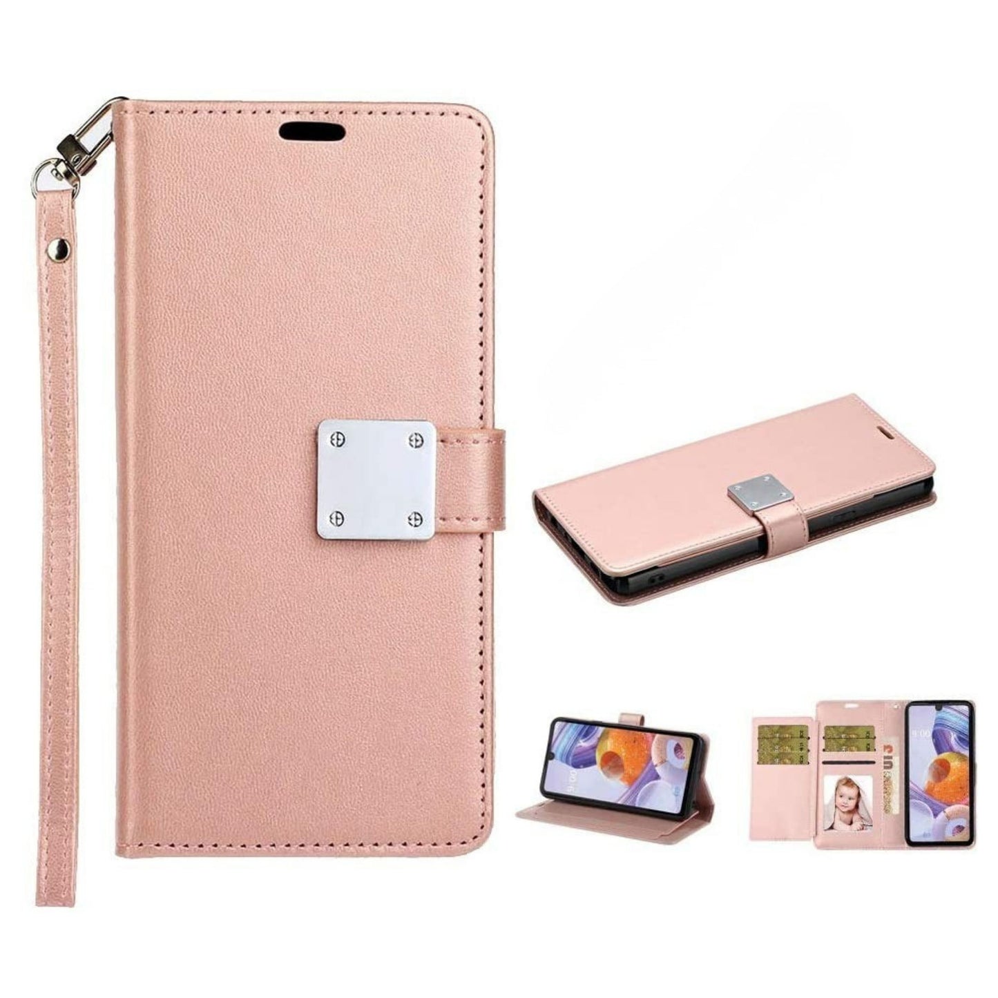 Phone Case for Apple iPhone 16 Pro Max Wallet Credit Card Holder Hybrid Slim Protective Dual Function Storage PU Leather Flip Pouch Cover Gold