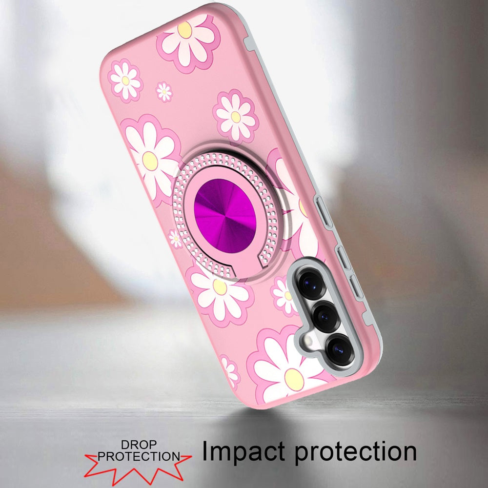 Phone Case for Samsung Galaxy S26 FE /Fan Edition Magnetic Ring Stand Matte Metal Hybrid Car Mount Friendly Shockproof Rotational Grip Diamond Design Pattern Cover
