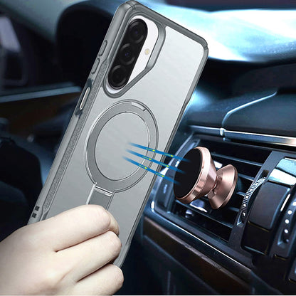Phone Case for Galaxy A17 5G Magnetic Ring Stand Matte Finish Shockproof Grip Slim Armor Heavy Duty TPU Protective Hybrid Cover Gray
